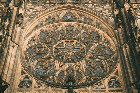 Details Of Facade Of Famous St. Vitus Cathedral, in Prague, Czech Republic.