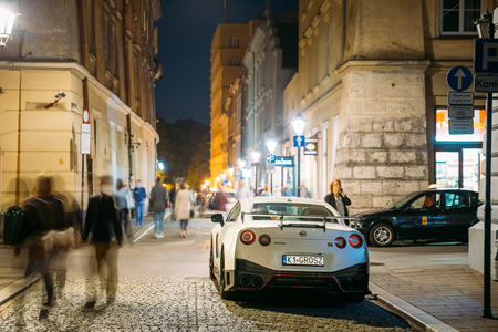 Nissan NISMO GT-R sportscar car parked on night street. The Nissのeditorial素材