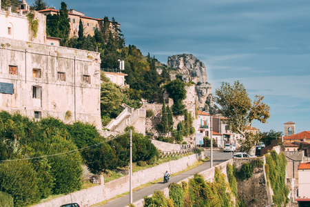 Terracina, Italy. Via Posterula Street Leading To Upper Town In Sunny Dayのeditorial素材
