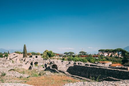 Pompeii, Italy. View Of Pompeii Archaeological Park In Sunny Dayの写真素材