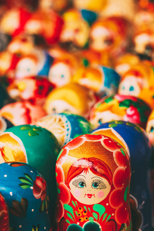 Colorful Russian nesting dolls at the marketの写真素材