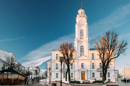 Vitebsk, Belarus. View Of Old Town Hall In Winter Sunny Day. Famous Landmarkのeditorial素材
