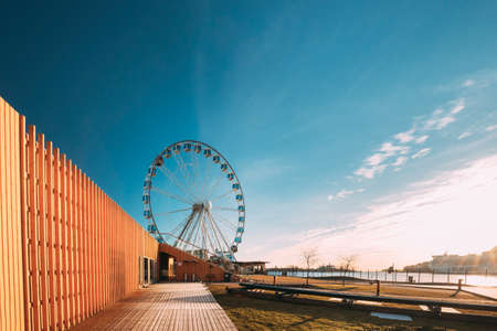 Helsinki, Finland - December 10, 2016: View Of Embankment With Ferris Wheel In Sunny Day.のeditorial素材