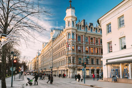 Helsinki, Finland - December 10, 2016: View Of Pohjoisesplanadi Street In Kluuvi District In Sunny Winter Day.のeditorial素材