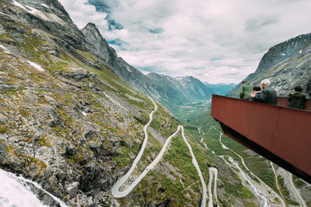 Trollstigen, Andalsnes, Norway - June 19, 2019: People Tourists Visiting Viewing Platform Near...