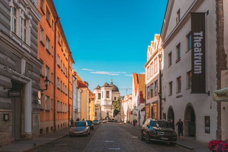 Tallinn, Estonia - July 2, 2019: People Walking Near Church of St. Nicholas the Wonderworker. Famous Orthodox Cathedralのeditorial素材