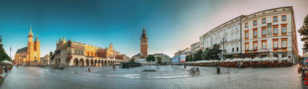 Krakow, Poland. Landmarks On Old Town Square In Summer Evening.のeditorial素材