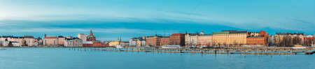 Helsinki, Finland. Panoramic View Of Kanavaranta Street With Uspenski Cathedral And Pohjoisranta Street In Winter Morning. Helsinki Cityscape Skylineのeditorial素材