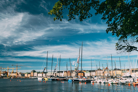 Stockholm, Sweden. Jetty With Many Moored Yachts During Summer Sailing Regatta In Sunny Day.のeditorial素材
