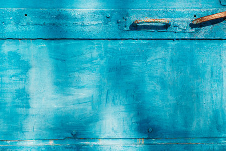 Aged Natural Old Blue Color Obsolete Metallic Background. Grungy Vintage Metal Surface. Painted...