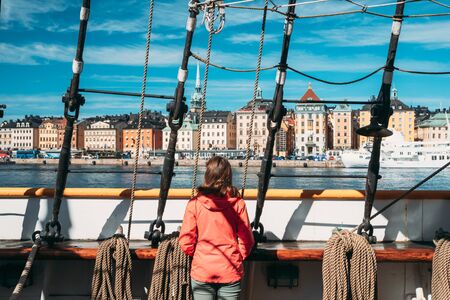 Stockholm, Sweden. Scenic View Of Embankment In Old Town Of Stockholm From Old Ship. Famous Gamla Stan In Summer Morning. Popular Destination Scenic Place .の写真素材