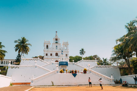 Panaji, Goa, India - February 19, 2020: People Walking Near Our Lady Of The Immaculate Conception Church Is Located In Panjim. Famous Landmark And Historical Heritage. Popular Destination Scenic.のeditorial素材