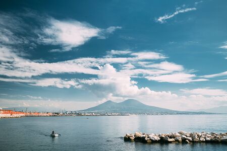 Naples, Italy. Tyrrhenian Sea And Landscape With Volcano Mount Vesuvius In Sunny Summer Day.の写真素材