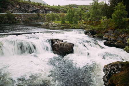 Voringsfoss, Bjoreio river, Norway. Waterfall Voringsfoss In Summer Landscape. European Natureの写真素材