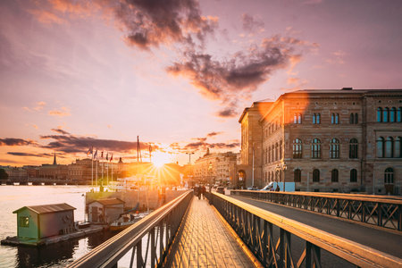 Stockholm, Sweden. Skeppsholmsbron - Skeppsholm Bridge. Famous Popular Place Landmark Destination. Scandinavia Travel.の写真素材