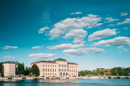 Stockholm, Sweden. National Museum Of Fine Arts Is The National Gallery Of Sweden, Located On The Peninsula Blasieholmen. Touristic Pleasure Boats Floating Near Nationalmuseum In Sunny Summer Dayの写真素材