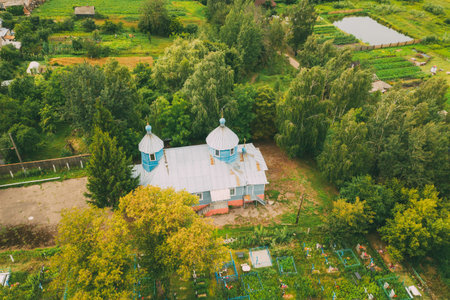 Khalch, Vetka District, Belarus. Aerial View Old Church of the Archangel Michael. Top View From High...