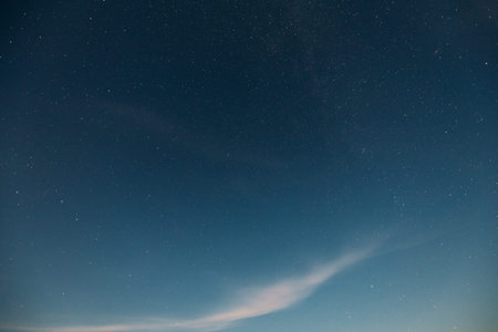 Real Night Sky Stars. Natural Starry Sky Blue Color Background.