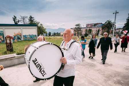 Batumi, Adjara, Georgia - May 26, 2016: Festive Procession Of A Street Orchestra At Celebration Of The National Holiday - The Independence Day Of Georgia.のeditorial素材