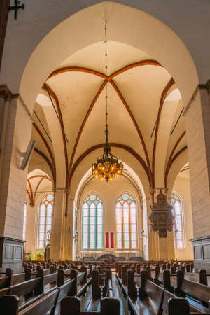Riga, Latvia - July 2, 2016: Riga, Latvia. Interior Of The Riga Dom Dome Cathedral Church Pewsのeditorial素材