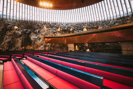 Helsinki, Finland - December 7, 2016: Interior Of Lutheran Temppeliaukio Church Also Known As Church Of Rock And Rock Church.のeditorial素材