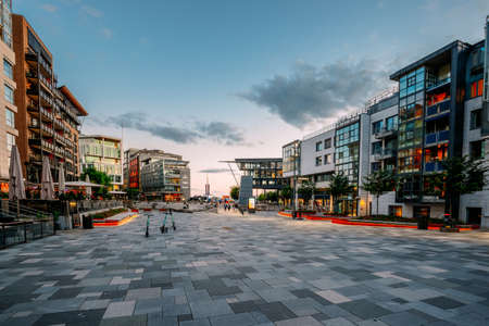 Oslo, Norway - June 23, 2019: Residential Multi-storey Houses In Aker Brygge District In Summer Evening. Famous And Popular Place.のeditorial素材
