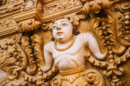 Old Goa, India - February 19, 2020: Main Altar In Basilica Of Bom Jesus. Close Up Decor. Roman Catholic Basilica And Is Part Of The Churches And Convents Of Goa UNESCO World Heritage Site.のeditorial素材