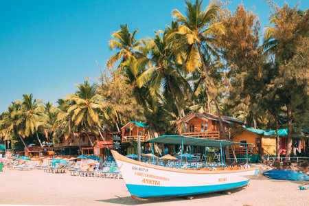 Canacona, Goa, India - February 16, 2020: Sightseeing Tourist Boats Parked On Famous Palolem Beach...