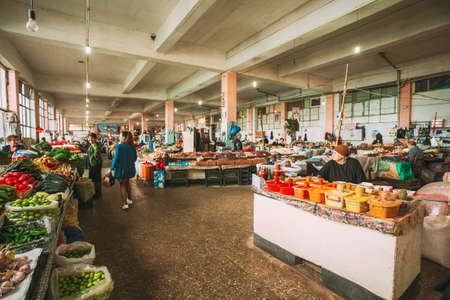 Batumi, Georgia - May 28, 2016: Market Bazar With Sellers And Buyers Among Abundant Counters With Agricultural Output.のeditorial素材