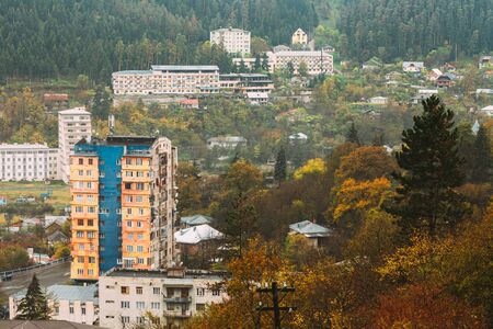 Borjomi, Georgia. Cityscape Of Borjomi Resort City Autumn October Day. Borjomi Is A Resort Town In South-central Georgia With A Population Of 10,546の写真素材