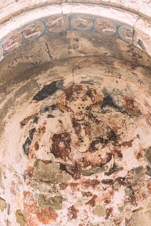 Ninotsminda Village, Kakheti Region, Georgia. Ancient Frescoes In Walls Of Ruins Of Old Church Monastery Of Saint Nino, Ninotsminda Near Sagarejoの写真素材