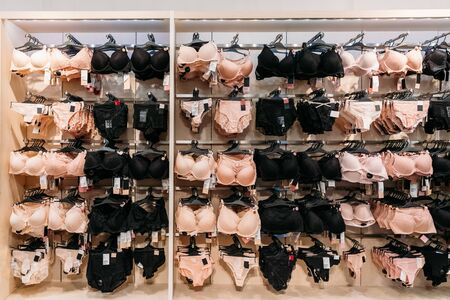 View Of Female Woman Lingerie On Hanger In Store Of Shopping Center.の写真素材