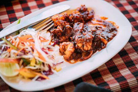 Goa, India. Dish Of Indian National Cuisine Is Goan Shrimp In Indian Sauce. Traditional Dish Of Goa.の写真素材