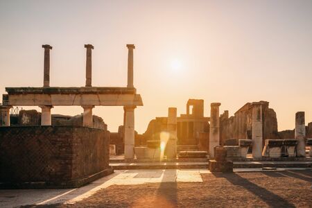 Pompeii, Italy. Remains Of Basilica In Sunset Sunrise Timeの写真素材