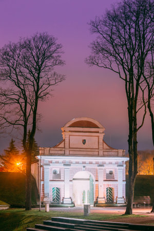 Parnu, Estonia. Tallinn Gate Is Historical Fortification Of Parnu. 17th Century Gate. Night View