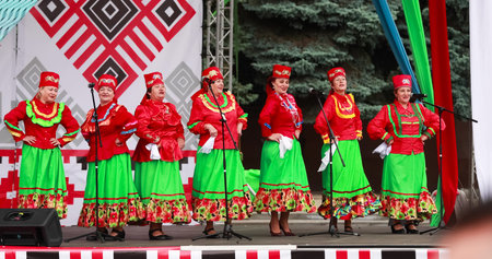 Gomel, Belarus. Women Group In National Clothes Performing Folkのeditorial素材