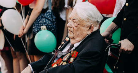Gomel, Belarus - May 9, 2018: Great Patriotic War Veteran Visitiのeditorial素材