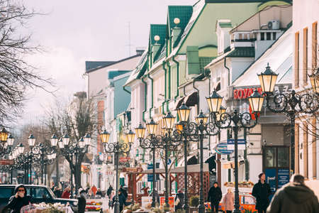 Brest, Belarus. People Walking On Pedestrian Sovietskaya Street In Spring Dayのeditorial素材