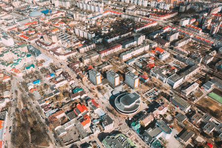 Brest, Belarus. Cityscape Skyline In Spring Sunny Day. Birds-eye View Of Belarus Cinema And Brest...