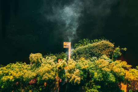 Aerial View Of Fishing Pier With River Lake Around. Top View Of River Coast With Forest In Summer Sunny Morning. Drone View. Birds Eye View.の写真素材