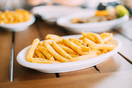 french fries on plate. street food, snacksの写真素材