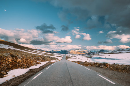 Aurlandsfjellet, Norway. Open Road Aurlandsfjellet. Scenic Route Road In Summer Norwegian Landscape....