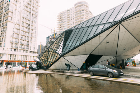 Batumi, Adjara, Georgia. Car On Mcdrive way near modern building of McDonalds restaurant. McDonalds Corporation is the worlds largest chain of hamburger fast food restaurants.のeditorial素材
