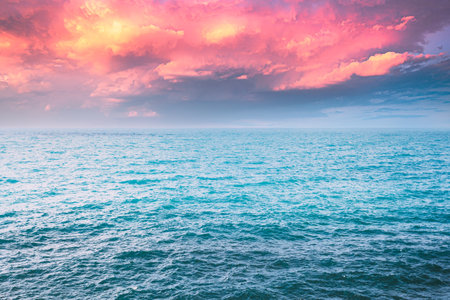 Sea Ocean And Blue Sky Background With Cloudscape in Summerの写真素材