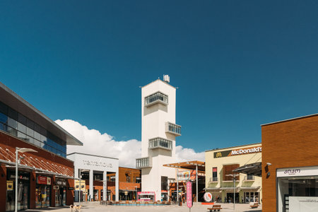 Tbilisi, Georgia - March 28, 2022: Outdoor Recreation Area At Shopping And Entertainment Center East Point. Modern Shopping Mall East Point Outside Viewのeditorial素材