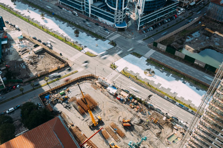 Development Multistorey Residential Building construction area. development on construction site. flat view Construction And bulding industry conceptの写真素材