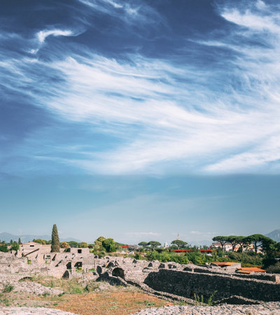 Pompeii, Italy. View Of Pompeii Archaeological Park In Sunny Dayの写真素材
