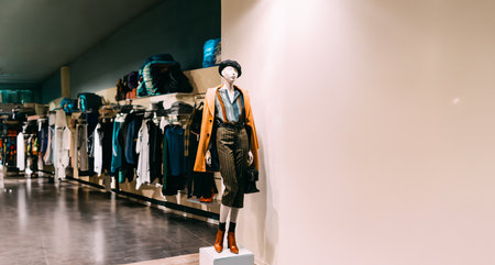 Female Mannequin In Shop Window Showcase Of Store Mall Marketの写真素材