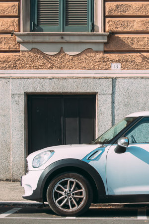 Rome, Italy. White Color Car Mini Cooper Mini Countryman Parked On Streetのeditorial素材