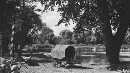 Russian Soviet World War Ii Peasant Cart On River Bank. Wwii Equipment Of Red Army. Historical...